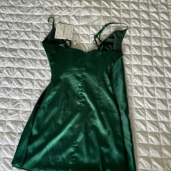Hello Molly green satin wrap dress in forest green - Picture 9 of 12